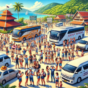 a large group of travelers going to an event in Phuket