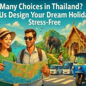 a couple reading a map in a car park in Thailand